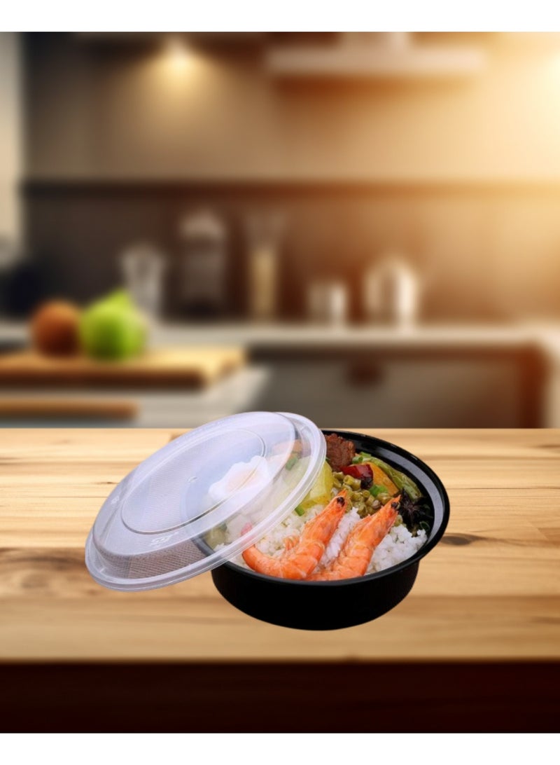TROPS Disposable Microwaveable Round Black Base Container with Clear Lid (RO-48). (25 PCS, Black, 48 Ounce- 1420 ml) - Image 2