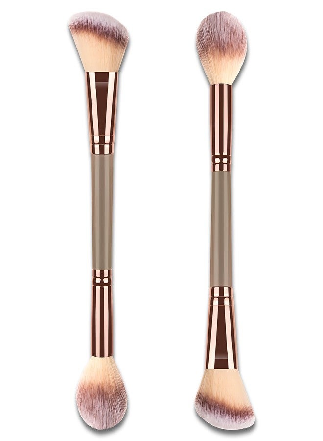Jaasuee Double-Ended Foundation Makeup Brush, Angled/Round Top for Liquid, Powder & Cream Blending (Brown), champagne gold - Image 1