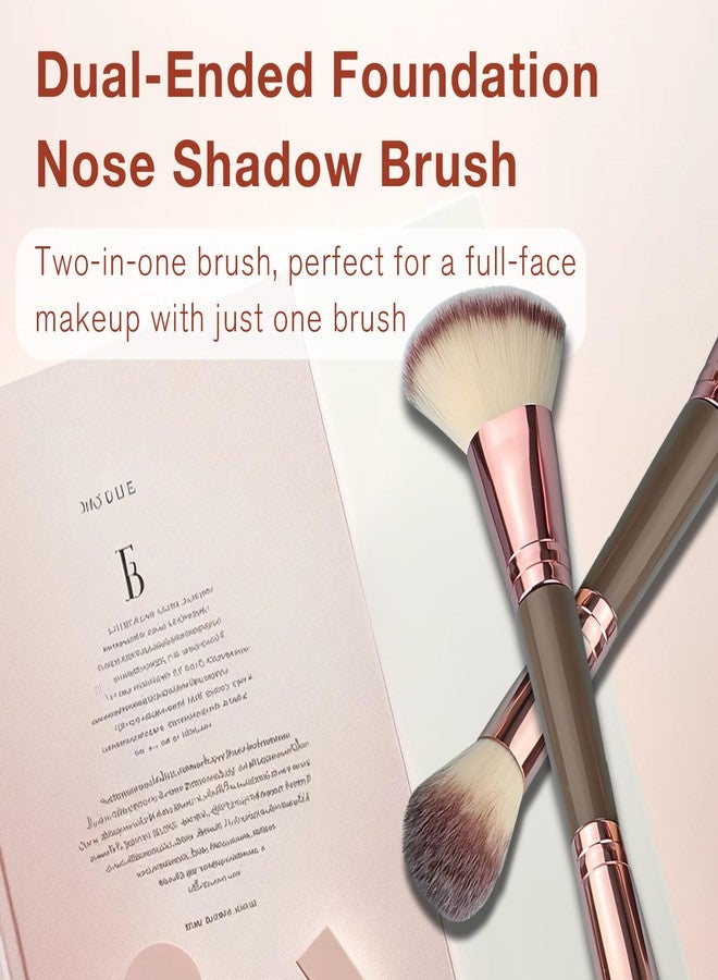Jaasuee Double-Ended Foundation Makeup Brush, Angled/Round Top for Liquid, Powder & Cream Blending (Brown), champagne gold - Image 3