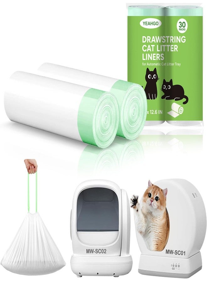 YEAHGO Automatic Cat Litter Box Liners Bags Compatible with MeoWant-SC01 & MeoWant-SC02, Self-Cleaning Kitty Litter Liners Bags, Heavy-Duty Thick Drawstring Replacement Liner Bag 18" x 12.6" (30 PCS) - Image 1