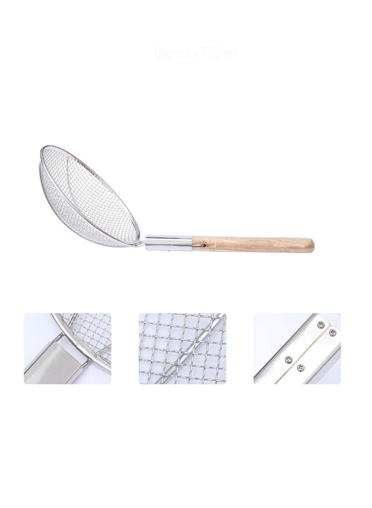 Stainless Steel Skimmer with Wooden Handle – Durable Wire Mesh for Frying, Draining, and Straining 22cm  - Image 2