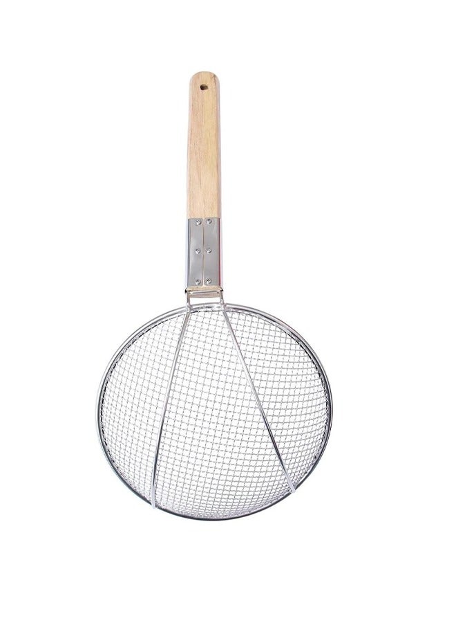 Stainless Steel Skimmer with Wooden Handle – Durable Wire Mesh for Frying, Draining, and Straining 22cm  - Image 3