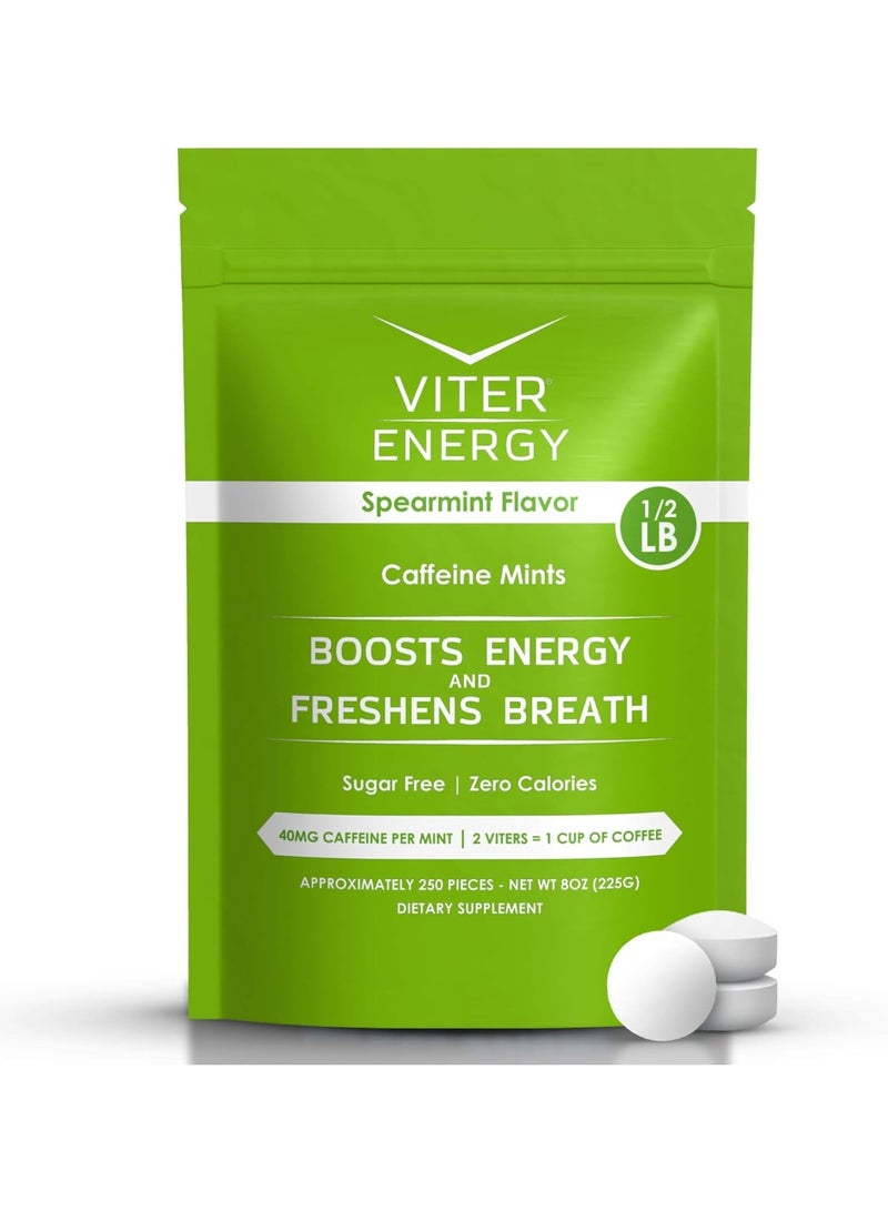 Viter Energy Caffeine Mints - Sugar Free, B Vitamins, Vegan, Boosts Fast Energized Alert Focus, Caffeinated Nootropic Supplement Pills (Spearmint Flavor, 8oz, Bulk Bag) - Image 1