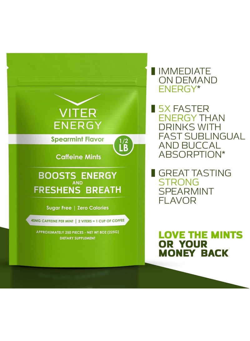Viter Energy Caffeine Mints - Sugar Free, B Vitamins, Vegan, Boosts Fast Energized Alert Focus, Caffeinated Nootropic Supplement Pills (Spearmint Flavor, 8oz, Bulk Bag) - Image 4