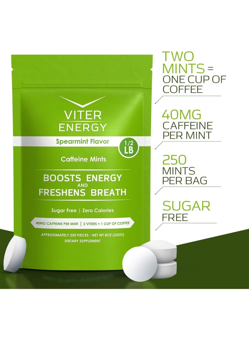 Viter Energy Caffeine Mints - Sugar Free, B Vitamins, Vegan, Boosts Fast Energized Alert Focus, Caffeinated Nootropic Supplement Pills (Spearmint Flavor, 8oz, Bulk Bag) - Image 2