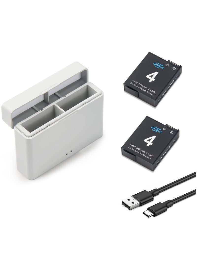 Generic - Upgrade 2-Pack Osmo Action 4 & Action 3 Batteries with 2-Channel Rapid Charger, 1800mAh Capacity, Portable Charger for DJI Osmo Action 4 & 3 (Includes Type-C Charging Cable) - Image 1
