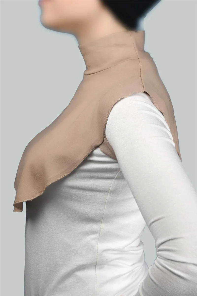 Altobeh Al-Tobeh Plain Turtleneck Combed Cotton Hijab Neck Collar - Dark Beige