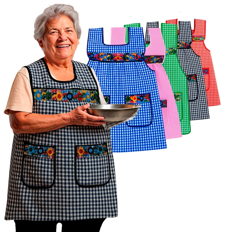 CuitÃ¡xi Cuitxi Traditional Mexican apron for women with deep pockets and beautiful flower embroidery 1 piece Apron Mexican Mandil Mexicano Mandiles para mujer de cocina mexicanos Mexican style aprons - Image 2