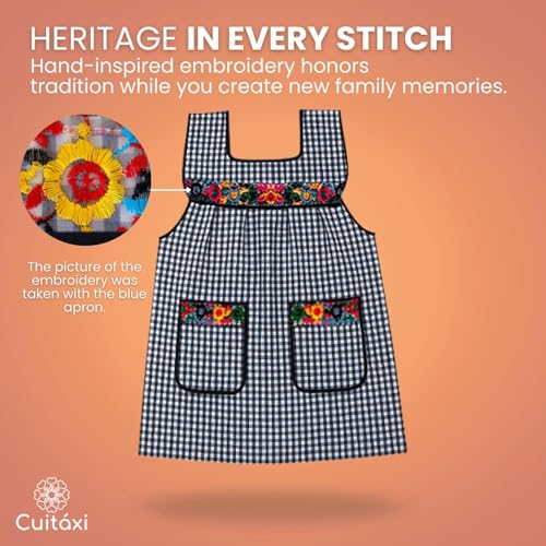 CuitÃ¡xi Cuitxi Traditional Mexican apron for women with deep pockets and beautiful flower embroidery 1 piece Apron Mexican Mandil Mexicano Mandiles para mujer de cocina mexicanos Mexican style aprons - Image 3