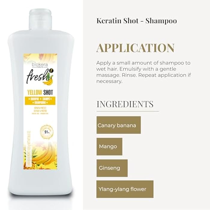 SALERM - Repair Shampoo Yellow Shot - Biokera Fresh - 1000 ml - Repairs and Protects - For Shiny, Frizz-Free Hair - Sulfate-Free and Paraben-Free Shampoo - Image 4