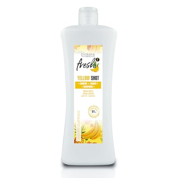 SALERM - Repair Shampoo Yellow Shot - Biokera Fresh - 1000 ml - Repairs and Protects - For Shiny, Frizz-Free Hair - Sulfate-Free and Paraben-Free Shampoo - Image 1