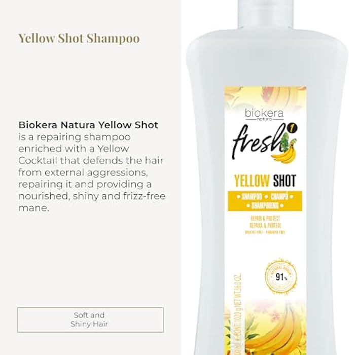 SALERM - Repair Shampoo Yellow Shot - Biokera Fresh - 1000 ml - Repairs and Protects - For Shiny, Frizz-Free Hair - Sulfate-Free and Paraben-Free Shampoo - Image 2