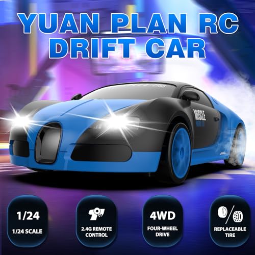 YUAN PLAN RC Drift Car 124 4WD Drifting RC Cars 24GHz High Speed Remote Control Car with LED Light and Drift Tires Racing Toy Cars for Kids Boys Girls Adults Blue - Image 5