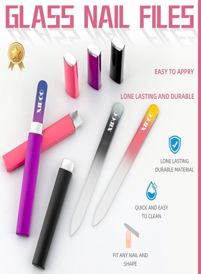 XIPOO Premium Crystal Glass Nail File - 3 Pack with Case, Professional Salon Manicure Tool for Natural Nails, Gift for Women and Girls - Image 4