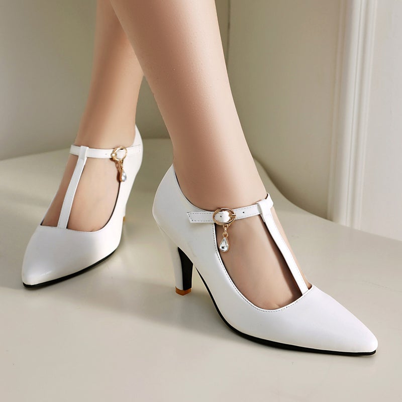Early Spring 2025 External Single Fashion T-Buckle 33-46 Office Shallow High Heel Pointed Elegant Single Shoes - Image 4