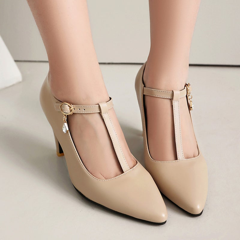 Early Spring 2025 External Single Fashion T-Buckle 33-46 Office Shallow High Heel Pointed Elegant Single Shoes - Image 3