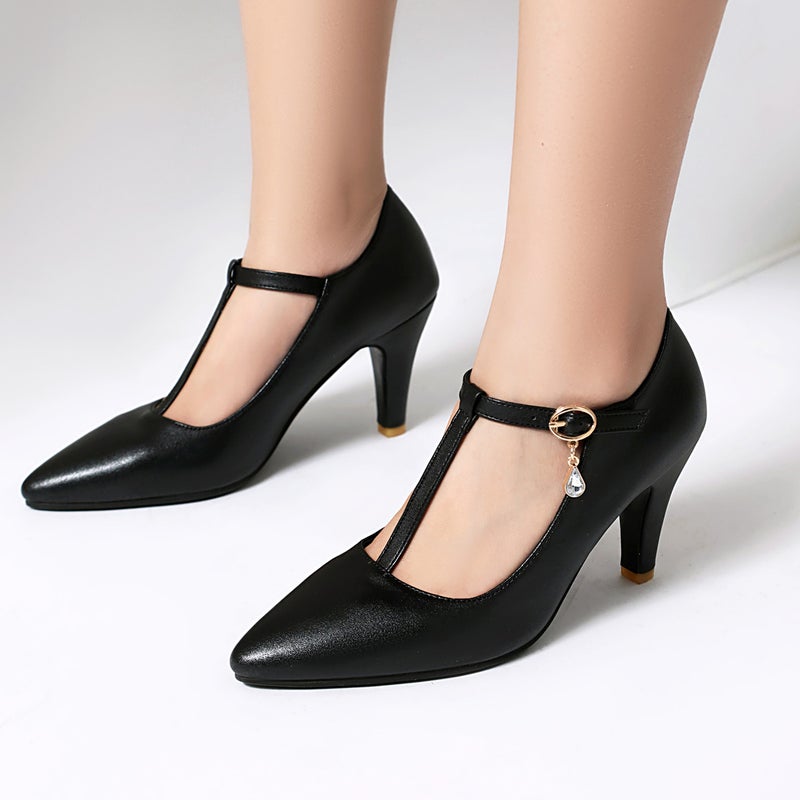 Early Spring 2025 External Single Fashion T-Buckle 33-46 Office Shallow High Heel Pointed Elegant Single Shoes - Image 2