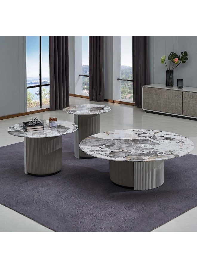 DANUBE HOME Hesdin Round Small Coffee Table Modern And Stylish Living Room Table Compact And Durable Coffee Table Sleek Round Design Elegant Home DÃ©cor Space-Saving Accent - Light Grey - Image 5