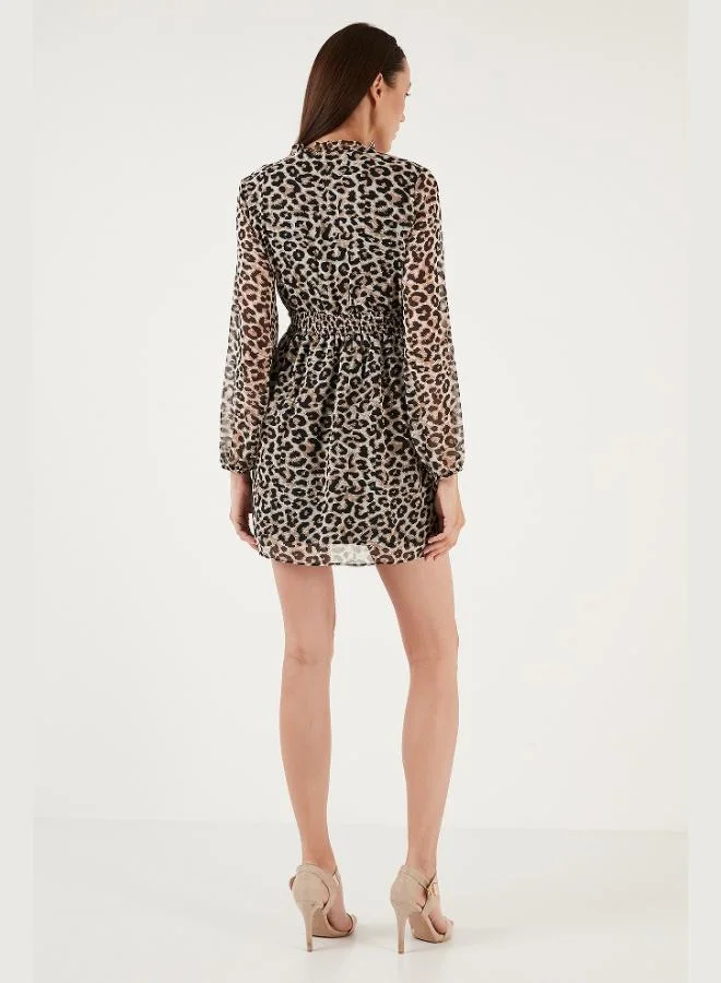 Lela  Lela V-Neck Regular Fit Gipel Button Detailed Chiffon Mini Dress Women's DRESS 611EL01433 for Women | Best Price UAE