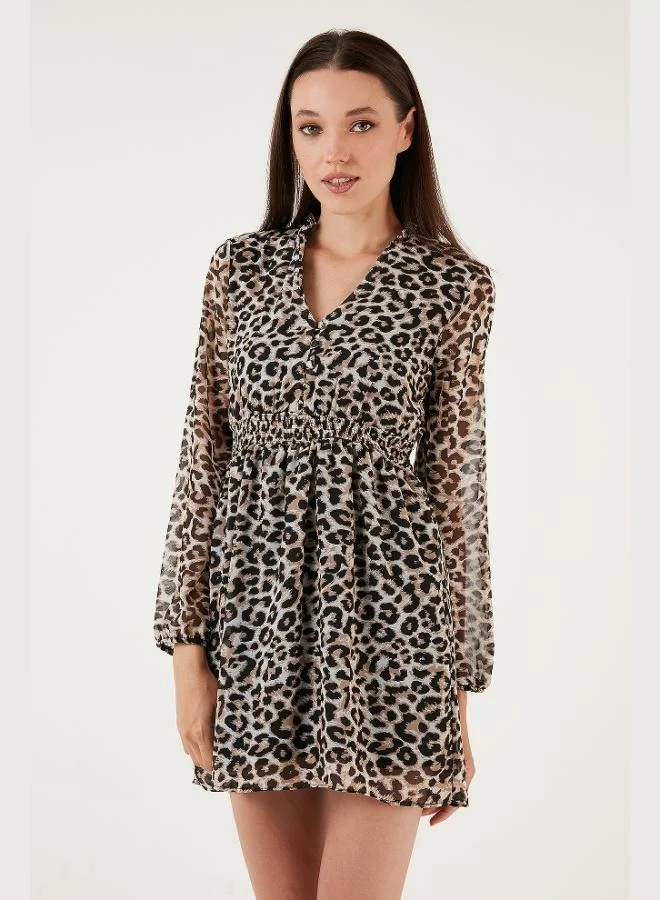 Lela  Lela V-Neck Regular Fit Gipel Button Detailed Chiffon Mini Dress Women's DRESS 611EL01433 for Women | Best Price UAE