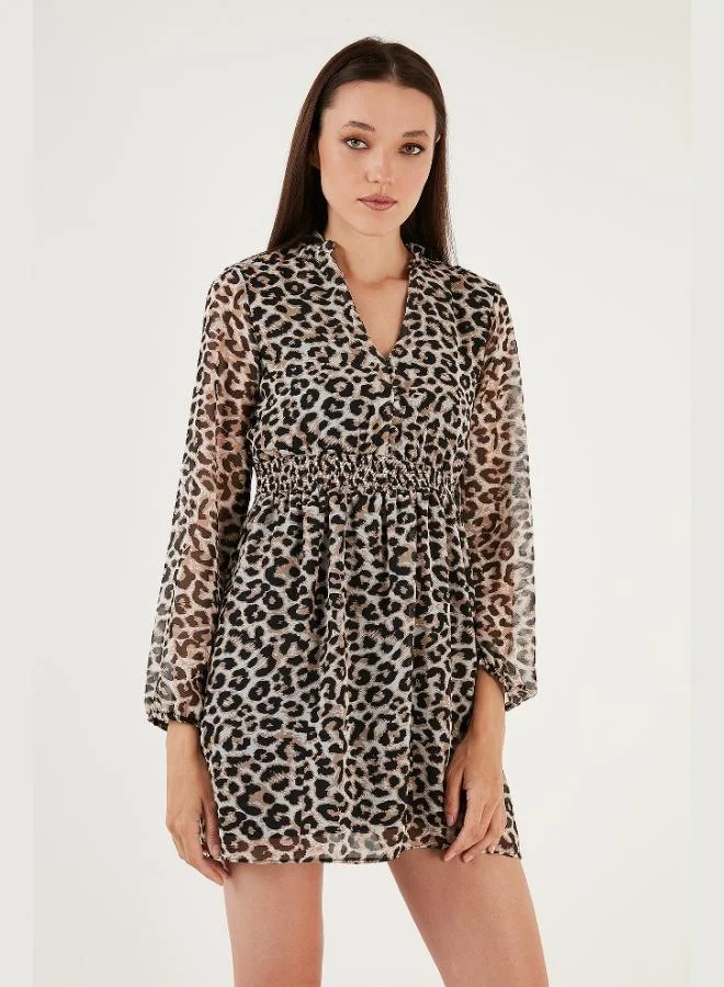 Lela  Lela V-Neck Regular Fit Gipel Button Detailed Chiffon Mini Dress Women's DRESS 611EL01433 for Women | Best Price UAE