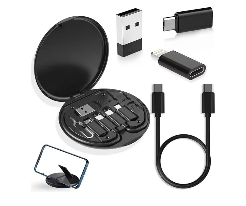 USB C Charging Cable Adapter Kit Multi OTG Adapters for USB C/USB A/USB C Male/Micro USB/L Cable, SIM Card Extractor/SIM Card Slot/Mobile Phone Holder