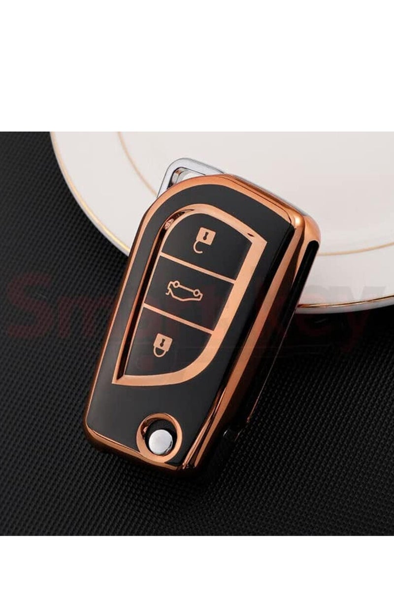Black Gold PU Remote Cover for Toyota Corolla - TPU Black Gold Cover Case For Toyota Corolla Key Flip Remote