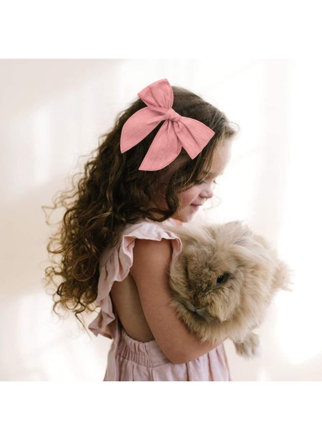 TOKUFAGU 7 Count 6 Inch Hair Clip Bows, Large Cotton Hair Accessories for Girls Toddlers Kids - Image 4