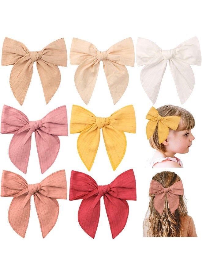 TOKUFAGU 7 Count 6 Inch Hair Clip Bows, Large Cotton Hair Accessories for Girls Toddlers Kids - Image 1