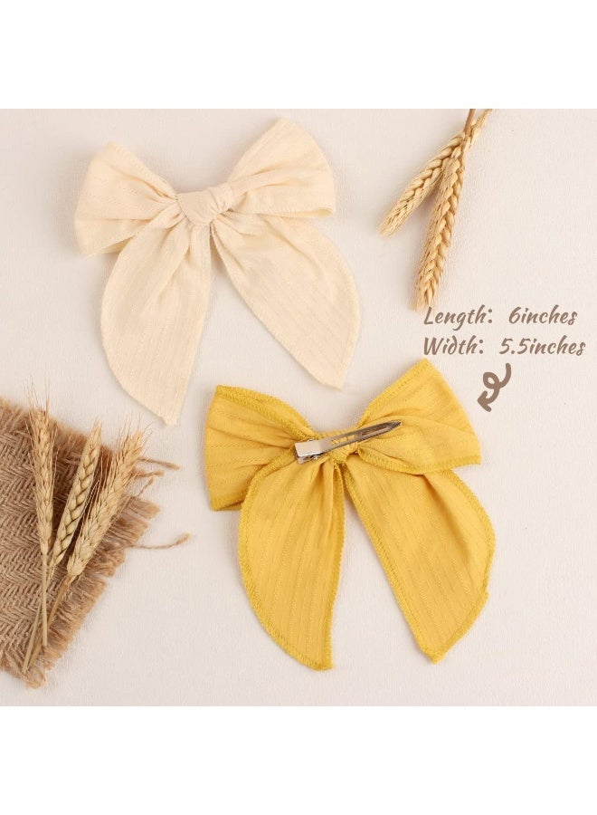TOKUFAGU 7 Count 6 Inch Hair Clip Bows, Large Cotton Hair Accessories for Girls Toddlers Kids - Image 5