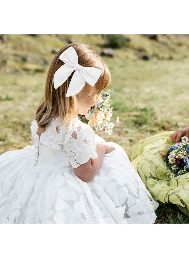 TOKUFAGU 7 Count 6 Inch Hair Clip Bows, Large Cotton Hair Accessories for Girls Toddlers Kids - Image 3