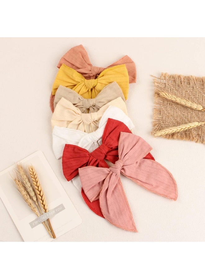 TOKUFAGU 7 Count 6 Inch Hair Clip Bows, Large Cotton Hair Accessories for Girls Toddlers Kids - Image 2