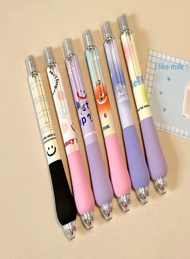 LSFCHYBY 6Pcs Cute Pens Kawaii Gel Pens Retractable Rollerball Pen Set Korean Pens Fine Point Smooth Writing Pens 0.5 Black Soft Grip Quick Dry Ink Aesthetic Office School Supplies Korean Stationary for Teens - Image 1