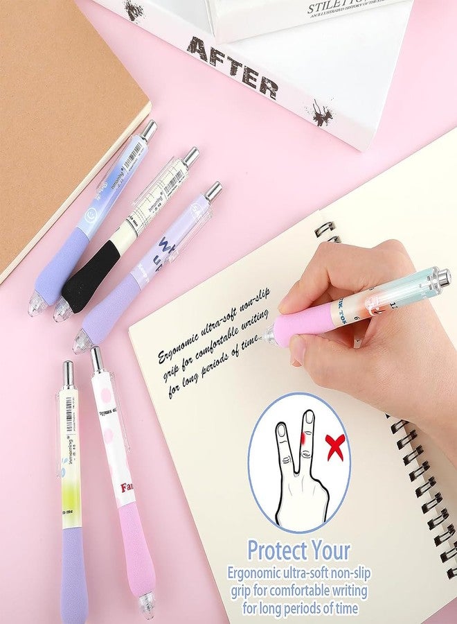 LSFCHYBY 6Pcs Cute Pens Kawaii Gel Pens Retractable Rollerball Pen Set Korean Pens Fine Point Smooth Writing Pens 0.5 Black Soft Grip Quick Dry Ink Aesthetic Office School Supplies Korean Stationary for Teens - Image 2