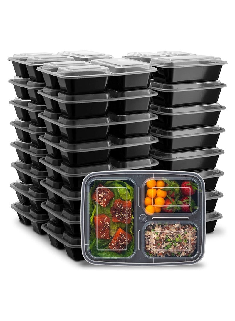 25 Pack 32oz 3 Compartment Meal Prep Containers with Lids - Image 1