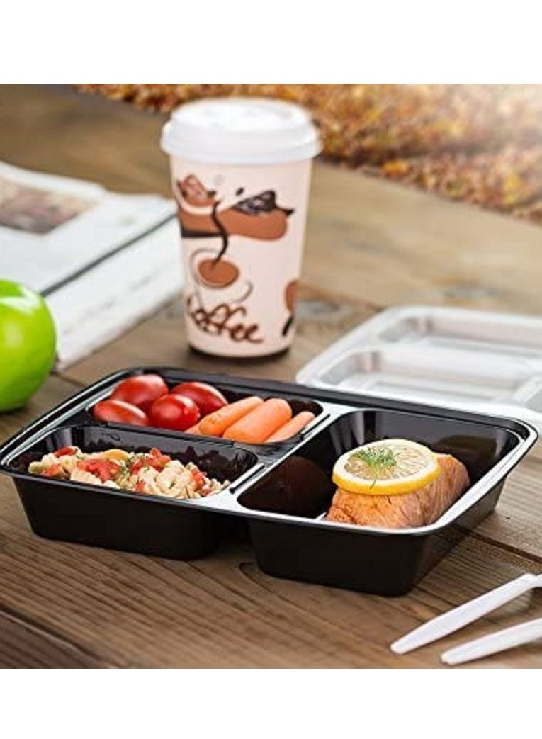 25 Pack 32oz 3 Compartment Meal Prep Containers with Lids - Image 2