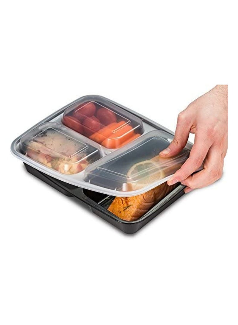 25 Pack 32oz 3 Compartment Meal Prep Containers with Lids - Image 3
