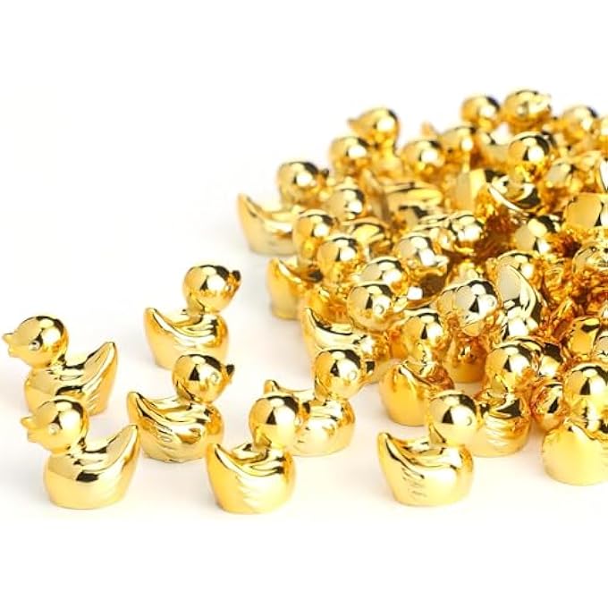 100 PCS GOLDEN CERAMIC DUCK FIGURINES, MINI GOLDEN DUCK STATUE, MICRO GARDEN LANDSCAPE DOLLHOUSE CAKE DECORATION, MINI DUCK FIGURINES FOR DIY CRAFT CHARMS FOR HALLOWEEN CHRISTMAS PARTY GIFT - Image 1