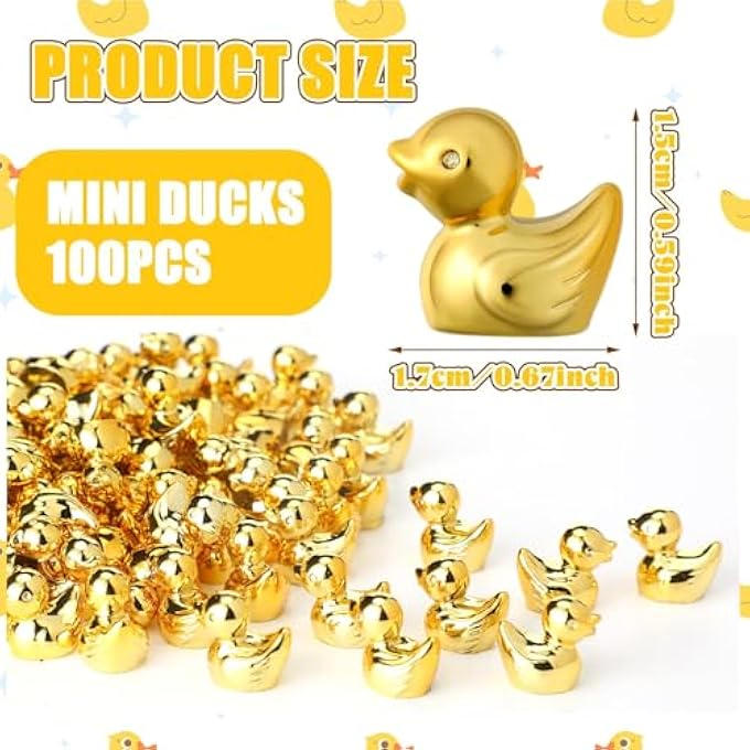 100 PCS GOLDEN CERAMIC DUCK FIGURINES, MINI GOLDEN DUCK STATUE, MICRO GARDEN LANDSCAPE DOLLHOUSE CAKE DECORATION, MINI DUCK FIGURINES FOR DIY CRAFT CHARMS FOR HALLOWEEN CHRISTMAS PARTY GIFT - Image 5