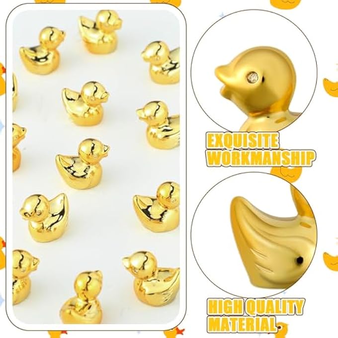 100 PCS GOLDEN CERAMIC DUCK FIGURINES, MINI GOLDEN DUCK STATUE, MICRO GARDEN LANDSCAPE DOLLHOUSE CAKE DECORATION, MINI DUCK FIGURINES FOR DIY CRAFT CHARMS FOR HALLOWEEN CHRISTMAS PARTY GIFT - Image 3