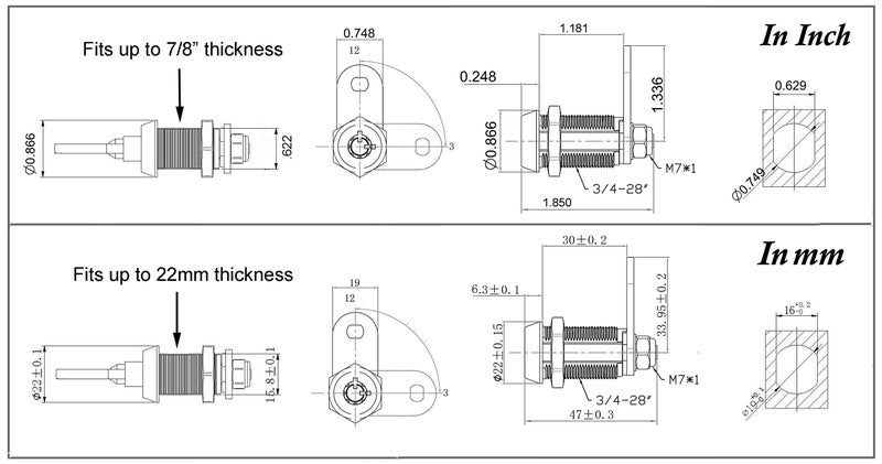 Admiral Locks 1-1/8 Inch Tubular Cam Lock, Keyed Alike Removable Key (1-1/8 Inch 90°, Chrome Pack of 2) - Image 2