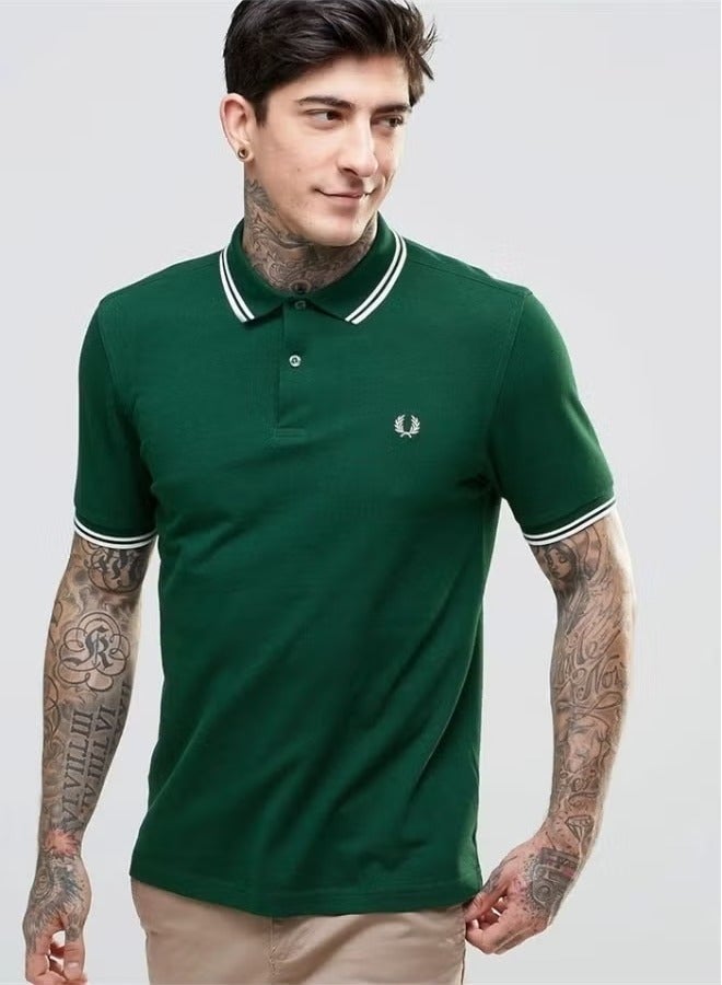FRED PERRY Essential Logo Printed Polo Shirt Green  - Image 2