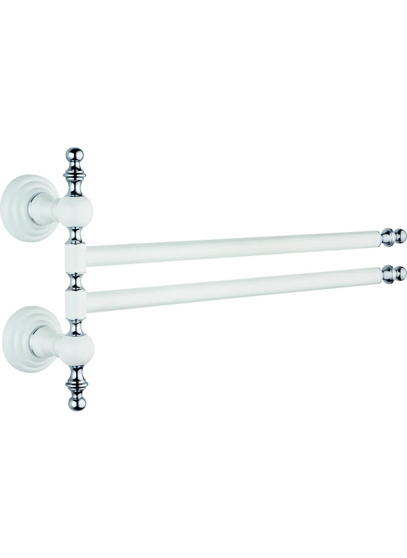 Saray Banyo Saray Bathroom Artemis White Chrome Double Swivel Towel Holder