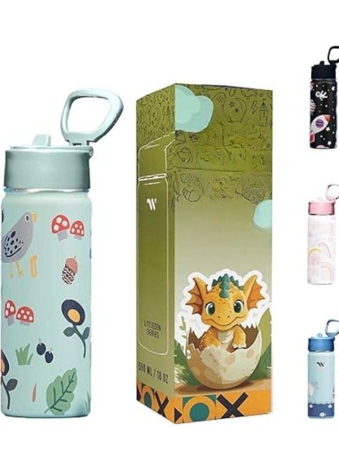 S2C Kids Water Bottle with Straw Lid – 550ml Stainless Steel, Double Wall Insulated, BPA-Free, Leak-Proof Bottle for School & Toddlers (MUSHROOM) - Image 1