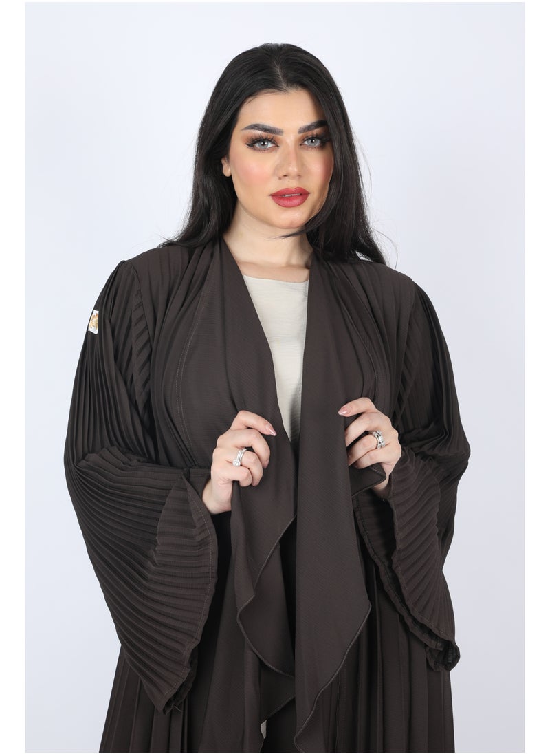 فول جوي - عباية طويلة بتصميم بليسيه بأكمام طويلة واسعة - Image 1