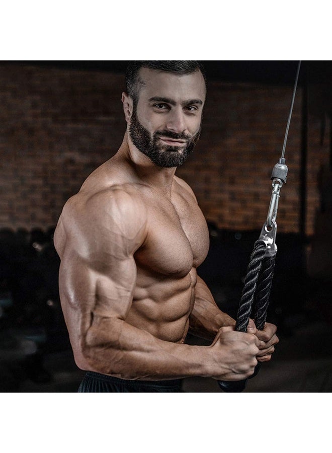 FLEXI MUSCLES ملحق حبل سحب العضلة ثلاثية الرؤوس من فليكسى ماسلز – مقبض آلة كابل نايلون ثقيل مع موصل كروم لتمارين العضلة ثلاثية الرؤوس، العضلة ذات الرأسين، الأكتاف والبطن – للاستخدام في المنزل والصالة الرياضية - Image 2