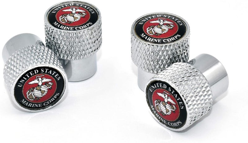 Elektroplate Officially Licensed United States Marine Corps Insignia Bright Chrome Aluminum Knurling Tire Valve Stem Caps | Universal Fit for Cars, Bikes, Trucks, RV, Motorcycles, Trailers (Pack of 4) - Image 1