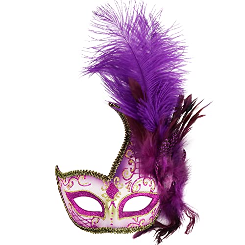 Coddsmz Women Feather Masquerade Mask - Venetian Party & Mardi Gras Fancy Dress Mask - Image 1