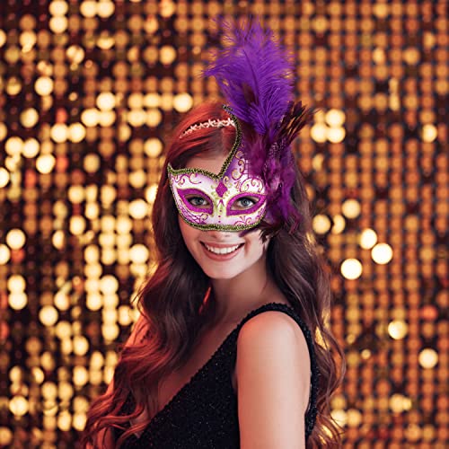 Coddsmz Women Feather Masquerade Mask - Venetian Party & Mardi Gras Fancy Dress Mask - Image 2