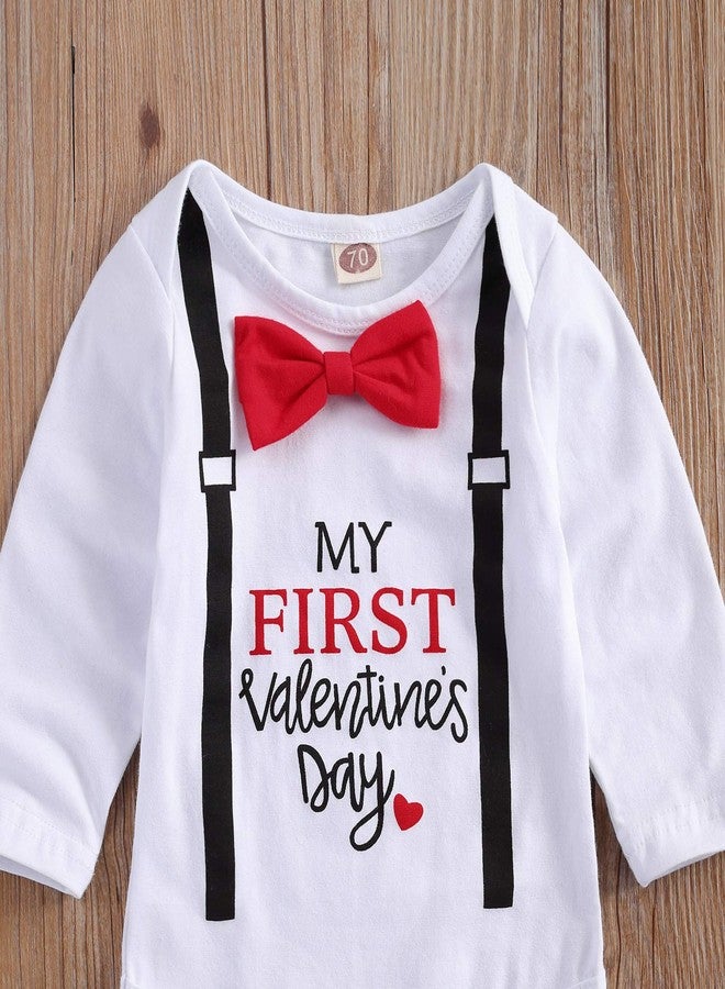 Gureui My First Valentines Baby Boy Outfit Newborn Long Sleeve Romper Onesie Heart Print Pants Hat Toddler Infant Clothes (A White My First Valentine, 0-3 Months) - Image 5